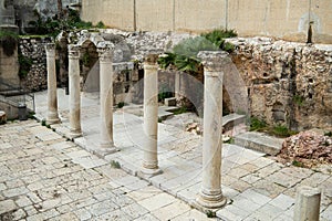 Ancient roman columns on the Cardo street in the Old city of Jerusalem