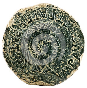 Ancient Roman copper coin of Emperor Augustus