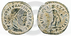 Ancient Roman copper coin of Emperor Constantine I Magnus