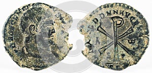 Ancient Roman copper coin of Emperor Decentius