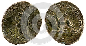 Ancient Roman copper coin of Emperor Gallienus