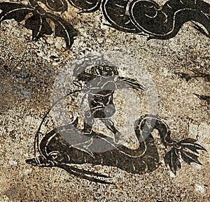 Ancient Roman Cupid Dolphin Mosaic Ostia Italy