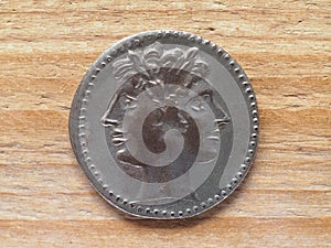 Ancient Roman didrachm coin obverse showing Janus circa 269 bC photo