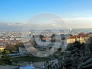 Ancient Roman era Theatre of Fourviere and Odeon on the Fourviere Hill in Lyon, Rhone-Alpes, France