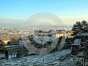 Ancient Roman era Theatre of Fourviere and Odeon on the Fourviere Hill in Lyon, Rhone-Alpes, France