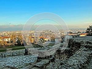 Ancient Roman era Theatre of Fourviere and Odeon on the Fourviere Hill in Lyon, Rhone-Alpes, France