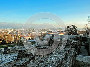 Ancient Roman era Theatre of Fourviere and Odeon on the Fourviere Hill in Lyon, Rhone-Alpes, France