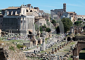 Ancient Roman Forum ruins in Rome.