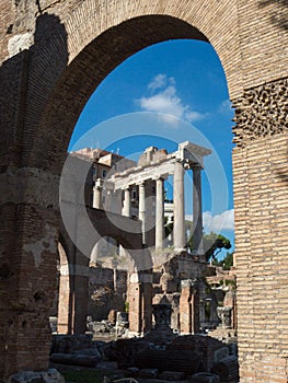 Ancient Roman Forum ruins in Rome.