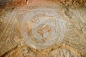 Ancient Roman Fresco Mosaic Tiles at Archaeological Ruins in The Moabite Border City of Madaba, Jor