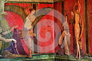 Ancient Roman fresco in Pompeii showing a detail of the mystery cult of Dionysus