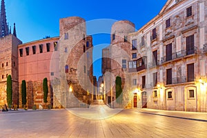 Ancient Roman Gate in morning, Barcelona, Spain