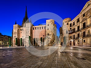 Ancient Roman Gate and Placa Nova in the Morning, Barcelona photo