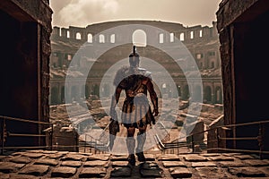 Ancient roman gladiator entering the colosseum before battle generative AI