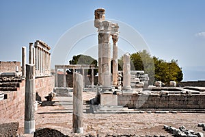 Ancient roman, greek columns and archaeological structures and sites