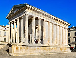 Ancient roman Maison Carree in Nimes, France