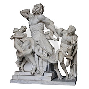 Ancient roman marble statue of Laocoon and His Sons isolated white background