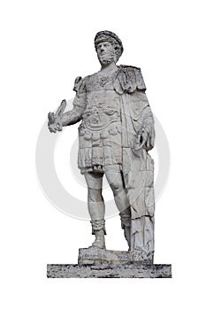 Ancient roman marble statue of roman emperor isolated on white background