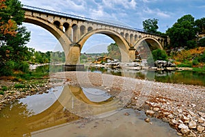 Ancient Roman Pont du Gard aqueduct bridge in France
