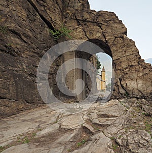 Ancient roman road arch in Donnas