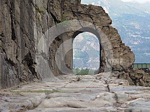 Ancient roman road arch in Donnas