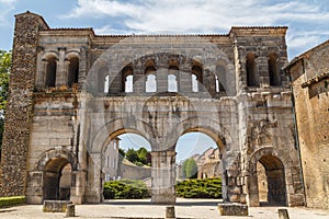 Ancient Roman ruins east gate in Autun historic town