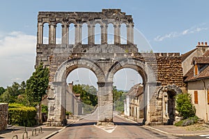 Ancient Roman ruins north gate in Autun historic town