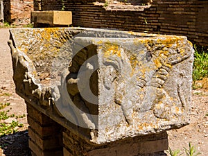 Ancient Roman Sarcophagus, Archaeological Site of Ostia Antica in Rome, Italy