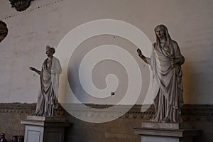 Ancient Roman sculpture of a Vestal Virgin at the Loggia dei Lanzi, Florence, Italy