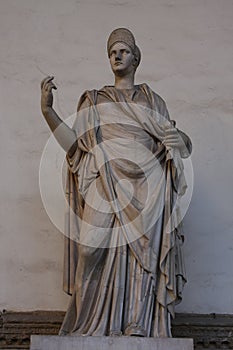 Ancient Roman sculpture of a Vestal Virgin at the Loggia dei Lanzi, Florence, Italy