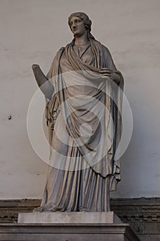 Ancient Roman sculpture of a Vestal Virgin at the Loggia dei Lanzi, Florence, Italy