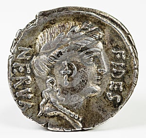 Ancient Roman silver denarius coin of A. Licinius Nerva photo