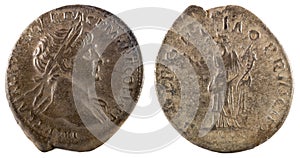 Ancient Roman silver denarius coins of Emperor Trajan