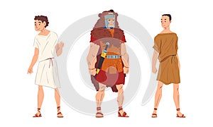 Ancient Roman Soldier or Greek Warrior and Man in Long Tunic Standing Vector Set