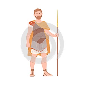 Ancient Roman Soldier or Greek Warrior Standing with Spear Vector Illustration