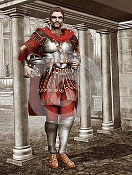 Ancient Roman soldier in a temple