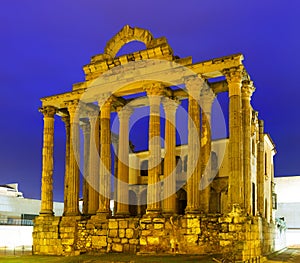 Ancient roman temple in evening. Merida