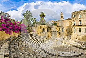 Ancient Roman theater in Lecce, Puglia region, southern Italy