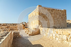 Ancient Roman watch tower near Nabataean city Avdat, Negev desert, Israel