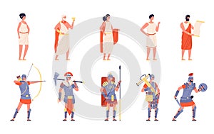 Ancient rome. Ancients people, isolated roman empire character. History greek medieval person, cartoon historical