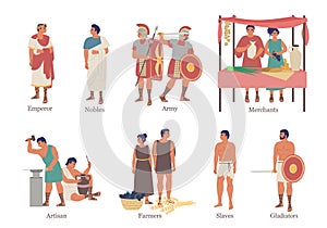 Ancient Rome hierarchy characters, vector flat isolated illustration