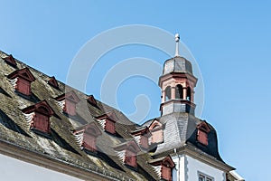 Ancient roof with dormer windows in historic Jesuitenplatz or Jesuit Square in Koblenz, Germany