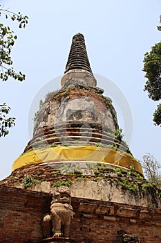 Ancient Round And Bell Shape Pagodas With Stucco Lion