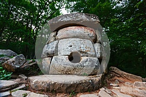 Ancient round compound dolmen in the valley of the river Jean, Monument of archeology megalithic structure