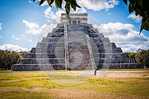 The ancient ruin of the Maya pyramid of Kukulkan, in the Mayan city of Chichen Itza photo