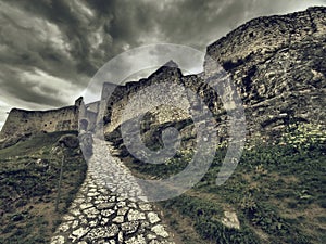 Interior-Ancient ruin of Spis Castle, Slovakia at summer sunshine day