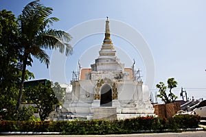 Ancient ruin stupa or antique old chedi for thai people travelers visit and respect praying blessing wish holy mystery worship in
