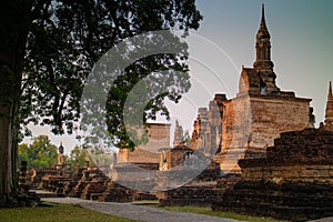 Ancient ruin temple and pagoda at Sukhothai Historical Park