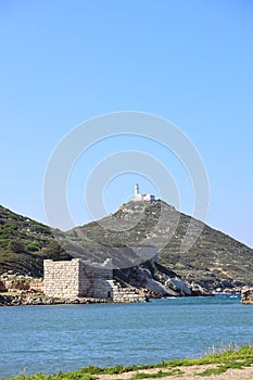 Ancient Ruins in the ancient city of Knidos. Landscape with ancient ruins. Mugla Datca Turkey