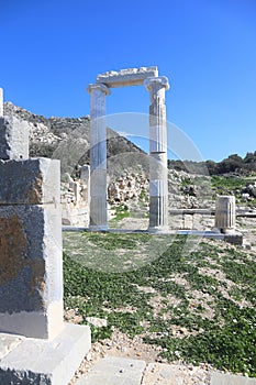 Ancient Ruins in the ancient city of Knidos. Landscape with ancient ruins. Mugla Datca Turkey
